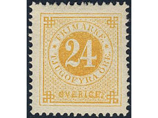 Sweden. Facit 34 ★, 24 öre yellow. Superb–EXCELLENT. SEK 950+