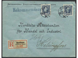 Sweden. Facit 56 cover , 2x20 öre on registered cover sent from STOCKHOLM 26.5.1899 to …