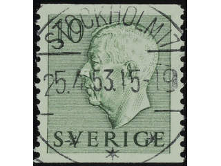 Sweden. Facit 399A used , 1951 Gustaf VI Adolf, type 1 10 öre green. EXCELLENT …