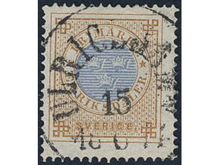 Sweden, Sverige, Sverige, Sverige. Facit 27a II used, 1 Riksdaler yellowish brown/blue …