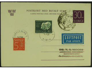 Sweden. Postal stationery, double postcard Facit bKd36, 394A, 594 , Postcard 30+5+40 öre …
