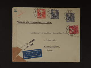 Sweden. Air mail cover Facit 279, 286, 338A , 20+2x30+60 öre on censored air mail cover …