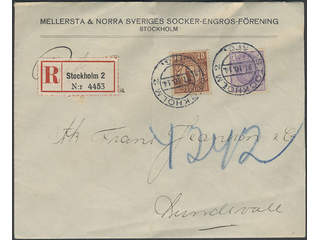 Sweden. Facit 74, 84 cover , 4+15 öre on registered printed matter sent from STOCKHOLM …