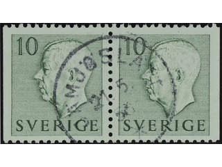 Sweden. Facit 399BB used , 1951 Gustaf VI Adolf, type 1 10 öre green, pair. EXCELLENT …