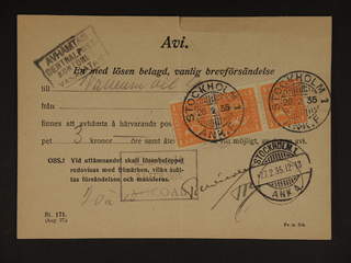 Sweden. Facit 168 cover , 3x1 kr on postal form no. 171 (Aug. 27) cancelled STOCKHOLM 1 …