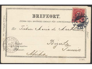 Sweden. Facit 54 cover, 10 öre on postcard sent from STOCKHOLM 5.8.01 to Tunisia. …