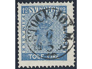 Sweden. Facit 9c1 used , 12 öre blue. EXCELLENT cancellation STOCKHOLM 6.5.1859.