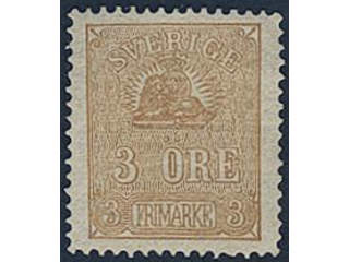 Sweden. Facit 14Be ★, 3 öre yellowish light brown, type II. One weakly bent corner perf. …