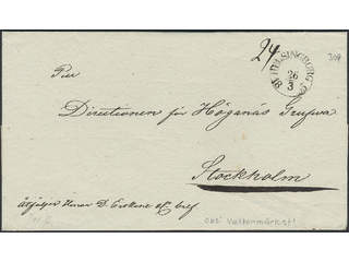 Sweden. M county. HELSINGBORG 26.3.1855, arc postmark type 3 on cover sent to Stockholm. …