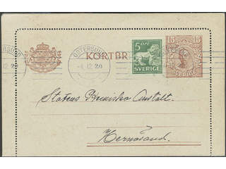 Sweden. Postal stationery, letter card Facit kB17, 140A , Letter card 15 öre with edges, …