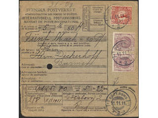 Sweden. Facit 74, 82 cover , 2x4+10 öre on money order sent from GÖTEBORG 11.11.1911 to …