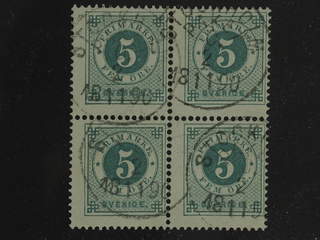 Sweden. Facit 43 used , 5 öre in block of four cancelled STOCKHOLM C 2.11.1890. SEK 1750