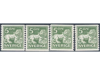Sweden. Facit 143Ad ★★ , 5 öre green, type II, white paper. Four very fine copies. (4).