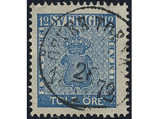 Sweden. Facit 9d3 used , 12 öre light blue, perforation of 1865. EXCELLENT cancellation …