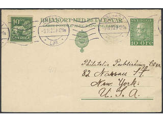 Sweden. Postal stationery, Double postcard, Facit bKd21, 144A, Reply card 10+10 öre, …