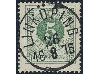 Sweden, Sverige, Sverige, Sverige. Facit 19f used, 5 öre dark green, grainy print. …