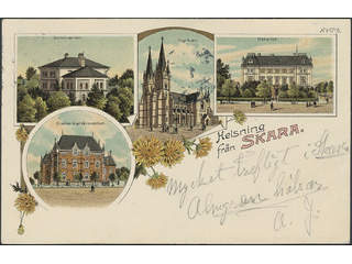 Sweden. Postcard Facit 52 , Gruss Aus. Skara, "Helsning från", used card sent from PXKP …