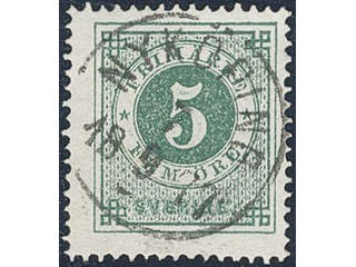 Sweden. Facit 19h used , 5 öre dull bluish green, unclean colour. EXCELLENT cancellation …