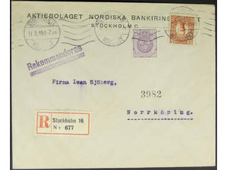 Sweden. Facit 74, 84 cover , 4+15 öre on registered printed matter sent from STOCKHOLM …