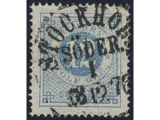 Sweden. Facit 21 used , 12 öre blue. Superb cancellation STOCKHOLM SÖDER 1.12.1876.