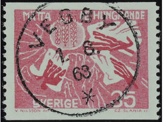 Sweden. Facit 544A used , 1963 Freedom from Hunger 35 öre rose. EXCELLENT cancellation …
