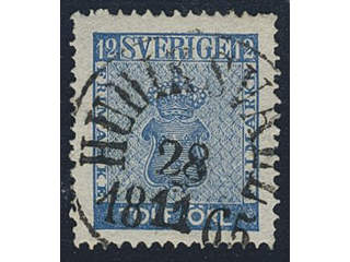 Sweden. Facit 9c2 used , 12 öre blue. EXCELLENT cancellation HUDIKSVALL 28.11.1865.