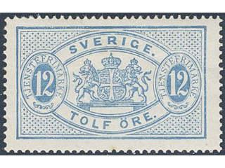 Sweden. Official Facit Tj5a ★, 12 öre blue, perf 14, blue-greyish paper. Very fine and …