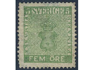 Sweden. Facit 7c1 ★, 5 öre yellow-green. Small imperfections. Superb centering. Scarce …