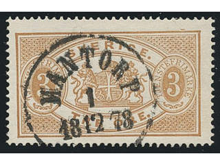 Sweden. Official Facit Tj1d used , 3 öre yellowish brown, perf 14. Superb cancellation …