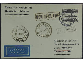 Sweden. Air mail cover Facit 357 , 90 öre on undeliverable air mail cover sent from …