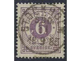 Sweden. Facit 31j used , 6 öre bluish lilac on calendered paper. EXCELLENT cancellation …