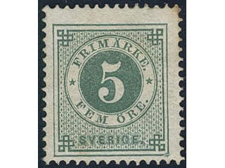 Sweden. Facit 30g ★, 5 öre dull green on white paper. Small age spot. SEK 3500