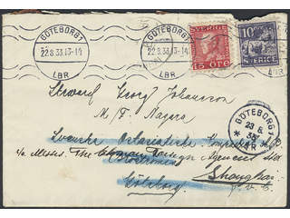 China Incoming mail. Michel 145C, 177C cover , 10+15 öre on local cover pre-paid with …