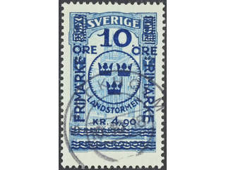 Sweden. Facit 125 used , 1916 Landstorm II 10+4,90 / 5 kr blue. Superb cancellation …