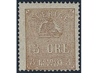 Sweden. Facit 14Bc2 ★, 3 öre brown, type II, perforation of 1865. Part of a second stamp …