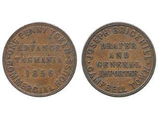 Coins, Australia, Tasmania. KM Tn-24, 1 penny 1856. Brickhill. F-VF.