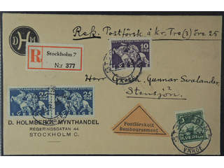 Sweden. Facit 236, 143A, 234 cover , 5+10+2x25 öre on registered C.O.D. cover sent from …