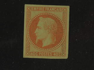 France. Michel 15 ★ , 1853 Emperor Napoleon III 40 c red-orange. Nice copy with full …