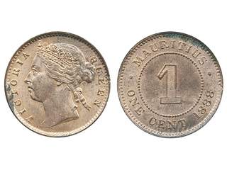 Coins, Mauritius. Queen Victoria (1837-1901), KM 7, 1 cent 1888. Much red lustre. XF-UNC.