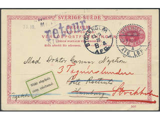 Sweden. Postal stationery, Single postcard, Facit bKe14, Postcard 10 öre sent from …