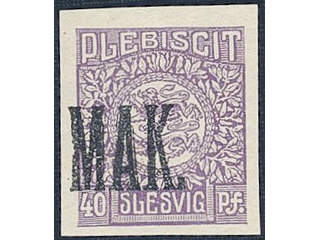 Denmark Schleswig. Facit 9 or Scott 9 (★) , 1920 Lion and Landscape 40 pf violet …