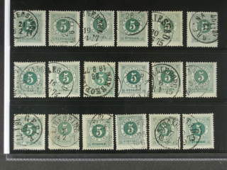 Sweden. Facit 19 used , 5 öre green, eighteen used copies. Shades, varieties, …