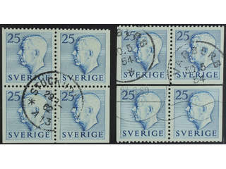 Sweden. Facit 406DD used , 1954 Gustaf VI Adolf, type 1 25 öre blue, three pairs …