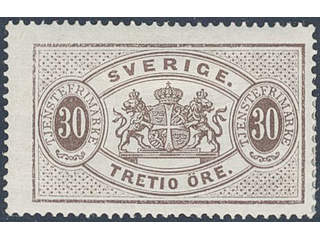 Sweden. Official Facit Tj8a ★, 30 öre deep brown, perf 14, blue-greyish paper. SEK 3400