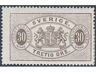Sweden. Official Facit Tj8a ★, 30 öre deep brown, perf 14, blue-greyish paper. SEK 3400