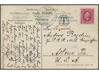 Sweden. Facit 54 cover, 10 öre on postcard sent insufficiently prepaid due to divided …