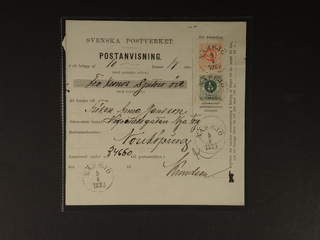 Sweden. Facit 43, 46 cover , 5+20 öre on beautiful money order sent from NÄSSJÖ 5.8.1889 …