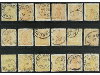 Sweden. Facit 10 used , 24 öre orange, eighteen used copies. Shades, varieties, …