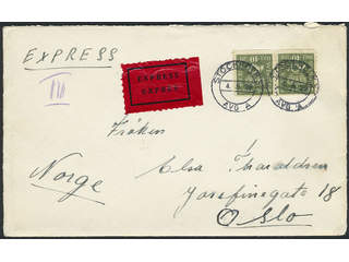 Sweden. Facit 159 cover , 2×40 öre på expressbrev sänt från STOCKHOLM 3 4.5.29 till Norge.