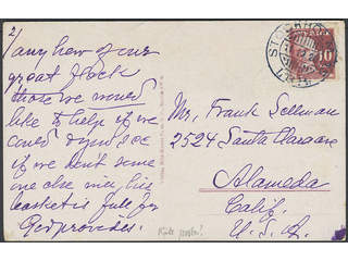 Sweden. Facit 149A cover , 10 öre on postcard sent from STOCKHOLM LBR 11.12.20 to USA.